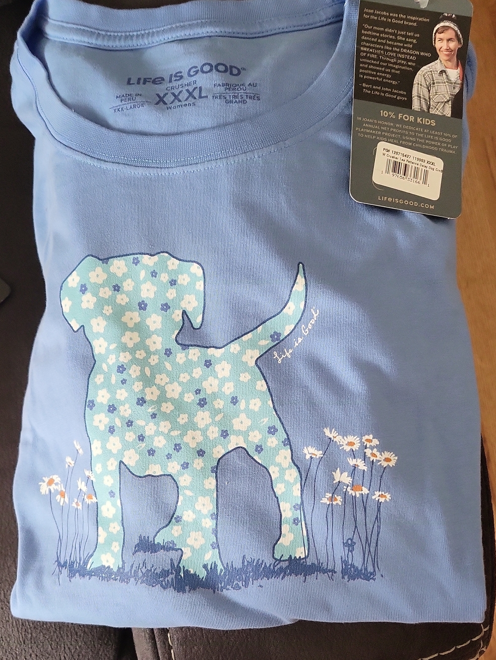 Life Is Good Light Blue Floral Puppy Short-Sleeve Tee